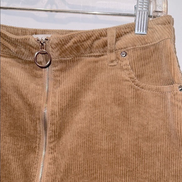 Zipper Brown Corduroy Mini Pencil Skirt - Picture 3 of 8